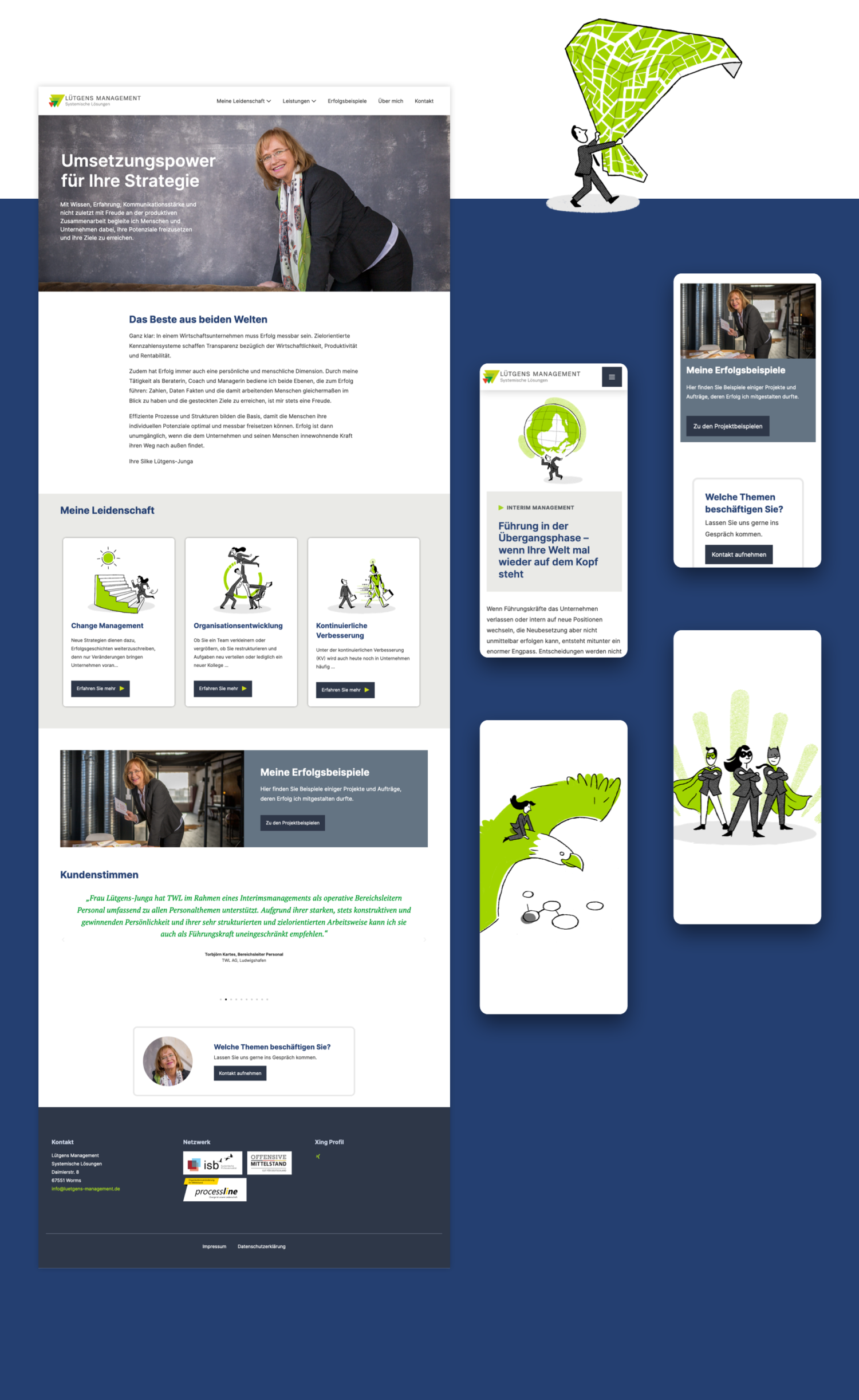 Lütgens Management Übersicht Illustrationen und Webdesign