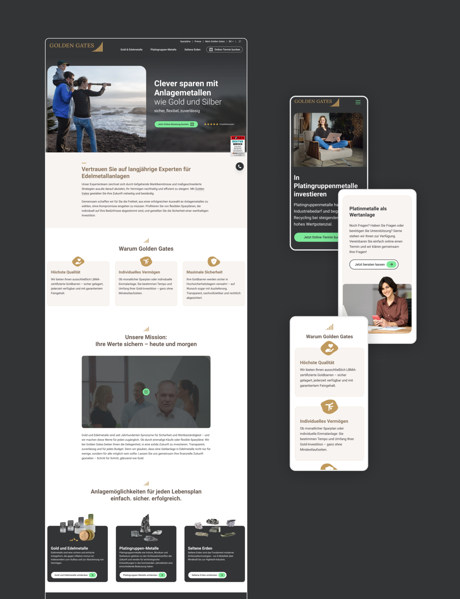 Golden Gates Übersicht UI/UX Design mit Designsystem