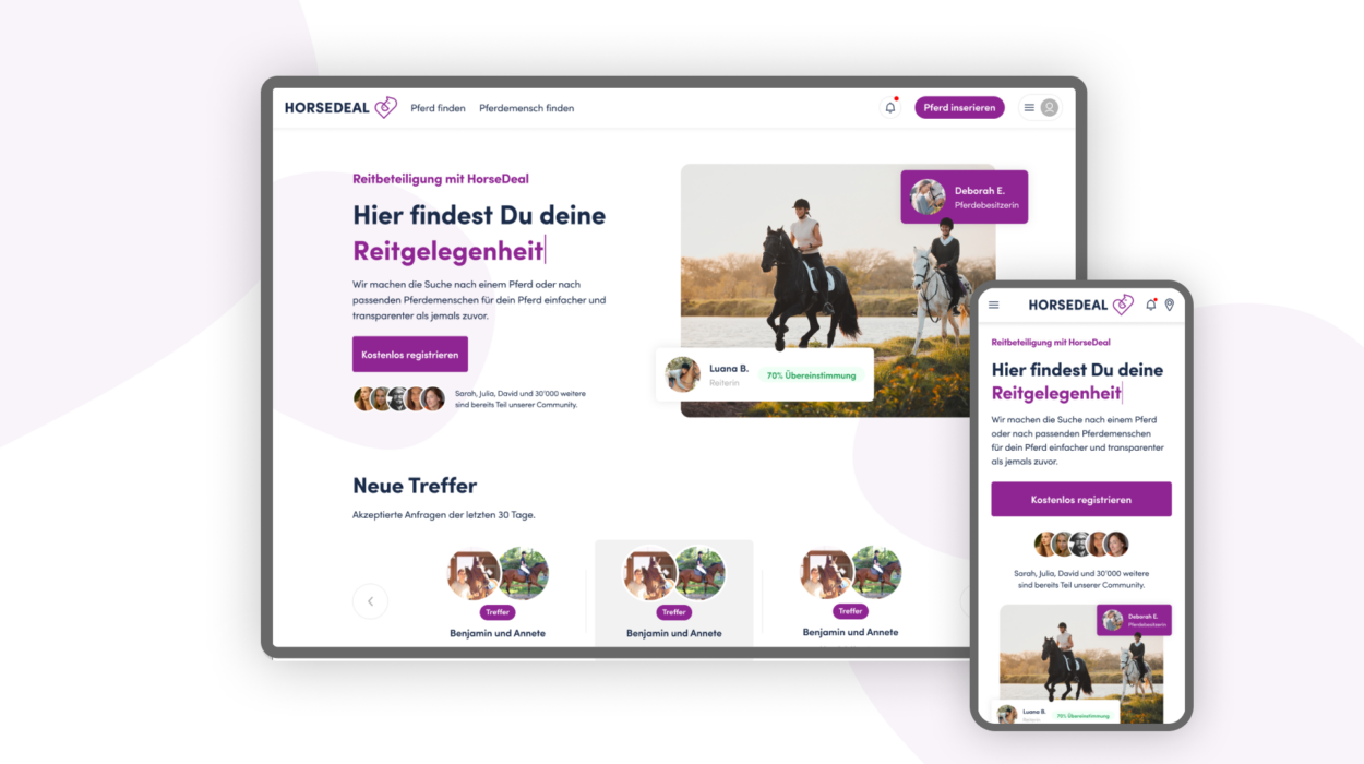 Horsedeal Startseite UI/UX Design